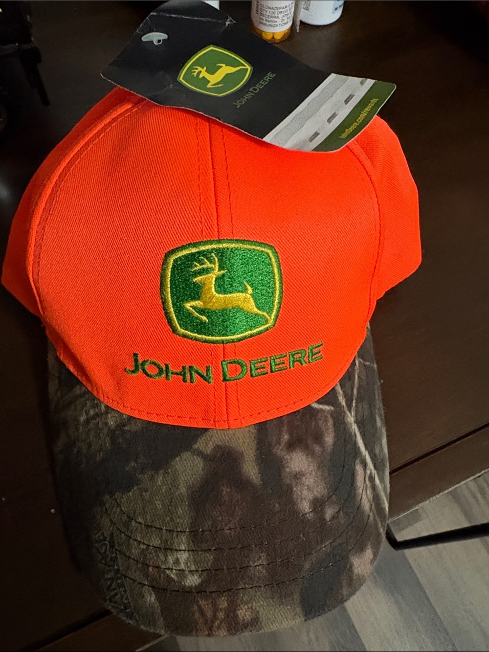 John Deere Bright Orange & Camo Baseball Cap with Green Logo